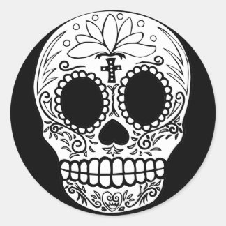 Black/White Candy Skull Classic Round Sticker