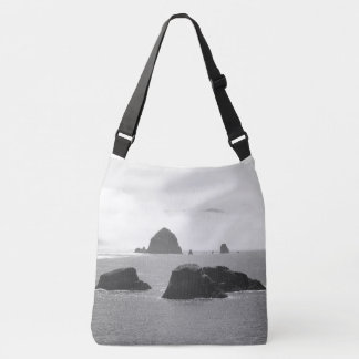 Black & White Cannon Beach Sea Stacks Large Crossbody Bag