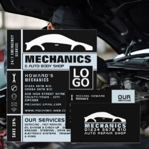 Black & White Car Logo, Auto Mechanic Business Card
