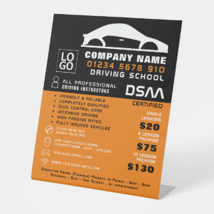 Black & White Car Logo, Driving School, Instructor Pedestal Sign