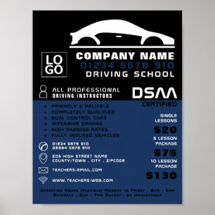 Black & White Car Logo, Driving School, Instructor Poster