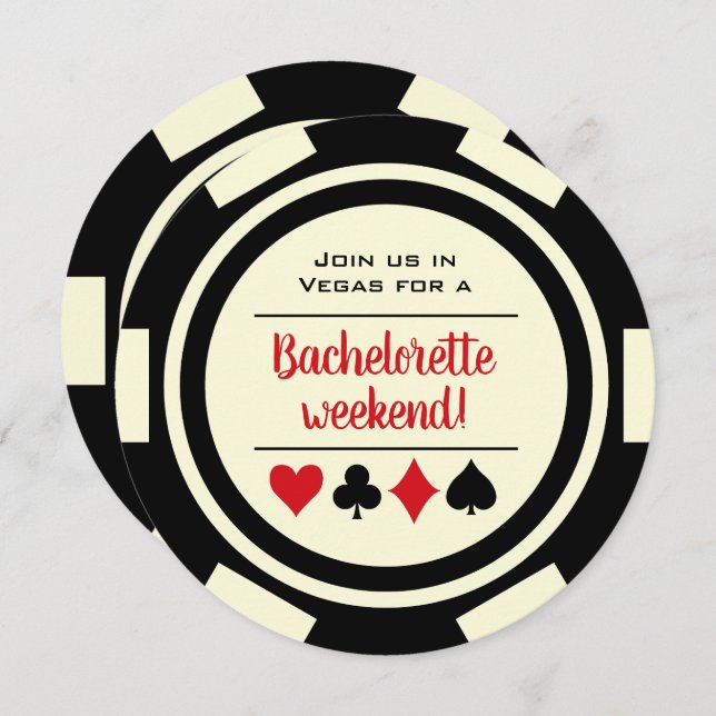 Black White Casino Poker Chip Bachelorette Party Invitation (Front/Back)
