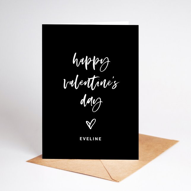 Black | White Casual Script and Heart Valentine Holiday Card (A simple and modern Valentine's Day card with casual script and a heart)