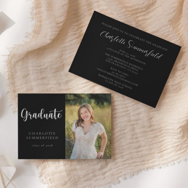 Black & White Casual Script Photo | Graduation Invitation (Creator Uploaded)