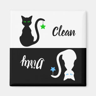 Black/White Cat Clean Dirty Dishwasher Magnet