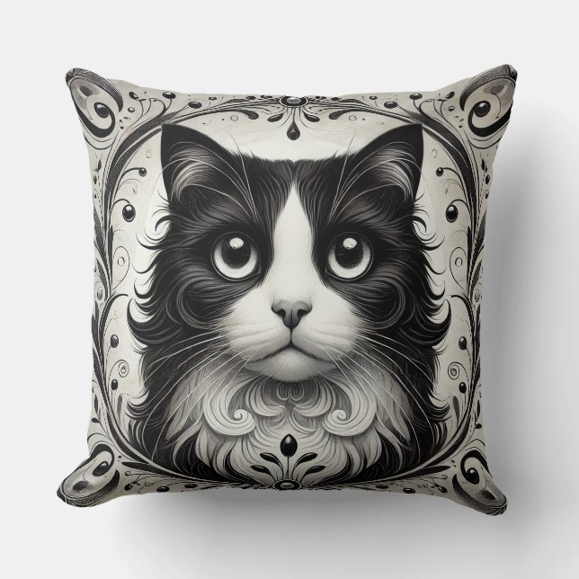 🐱 Black & White Cat ❄️ Elegant Pet Lover Cushion (Front)