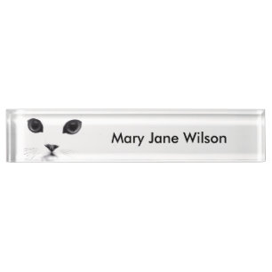 Black White Cat Face Nameplate