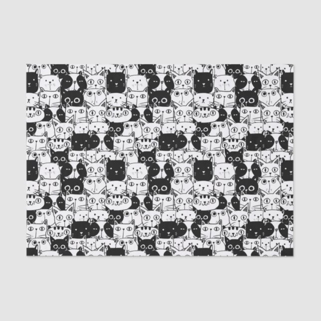 Black & White Cat Faces Pattern Birthday Party Tissue Paper (Front)