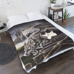 Black White Cat Gargoyle Fleece Blanket