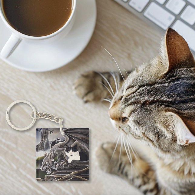 Black White Cat Gargoyle Key Ring (Creator Uploaded)