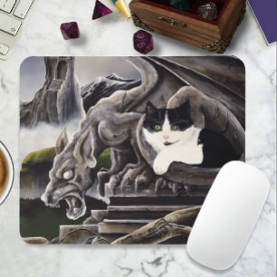 Black White Cat Gargoyle Mouse Pad