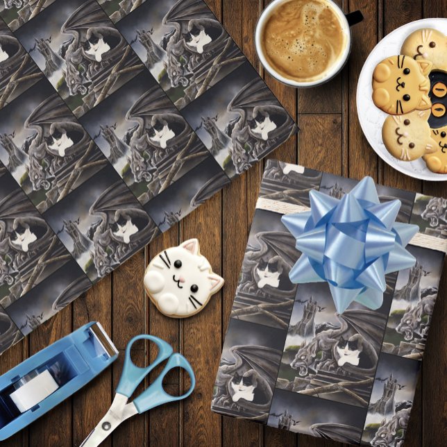 Black White Cat Gargoyle Wrapping Paper (Creator Uploaded)