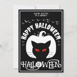 Black White Cat Happy Halloween Costume Party Invitation