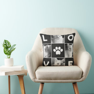Black White Cat Love Photo Collage Cushion