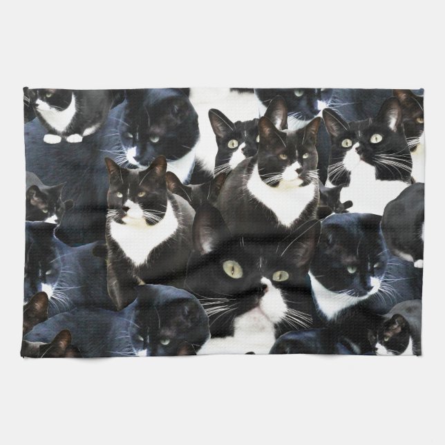 Black White Cat Madness Tea Towel (Horizontal)