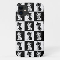 Black White Cat Monogram Block Print