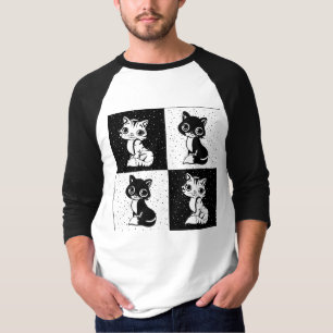 Black White  Cat Monogram Block Print T-Shirt