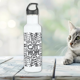 Black & White Cat Mum Paw Print Design 710 Ml Water Bottle