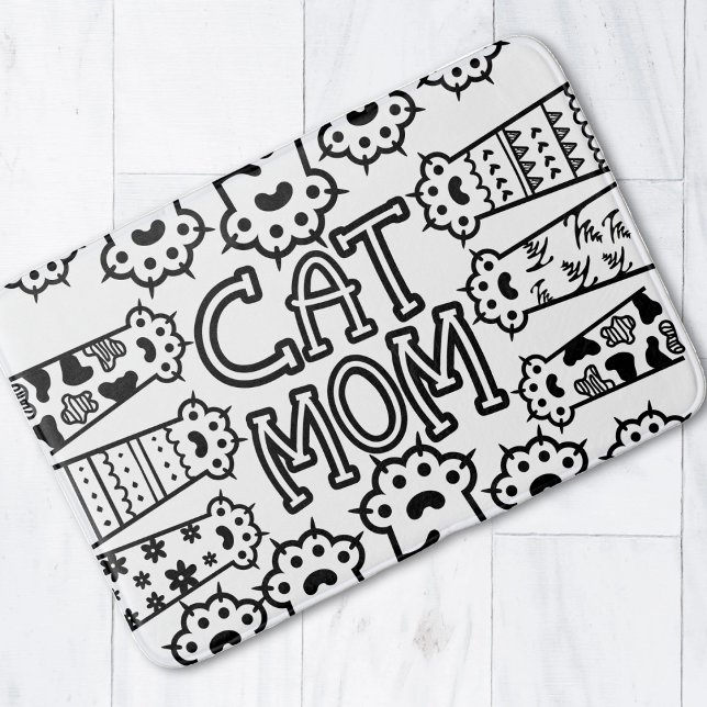 Black & White Cat Mum Paw Print Design Bath Mat (Creator Uploaded)