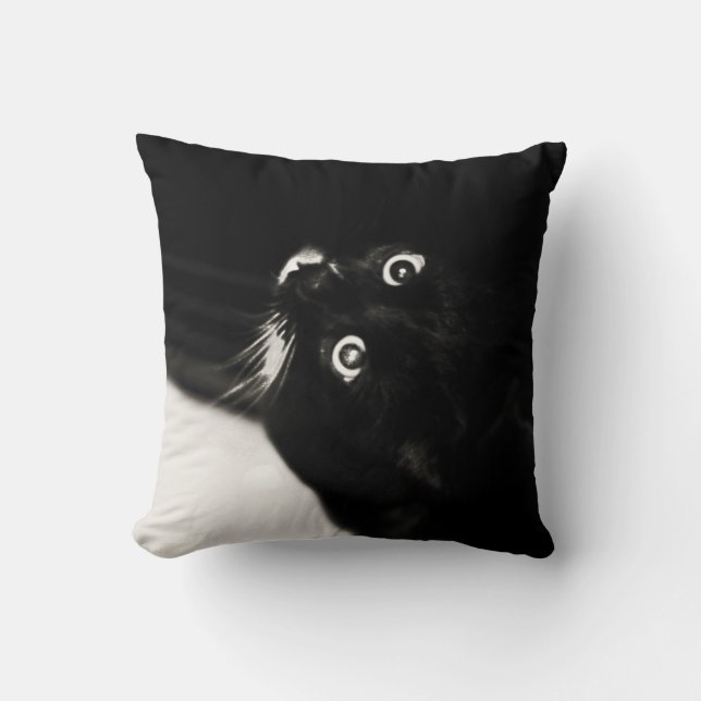 Black & White Cat Noire Kitten Art Cushion Pillow (Front)