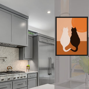 Black & White Cat Pair - Orange Kitchen Wall Decor