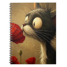 Black & White Cat Red Flower Spiral Notebook