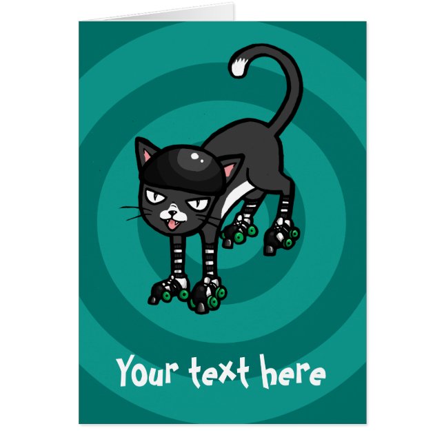 Black white cat Rollerskates customizable template (Front)