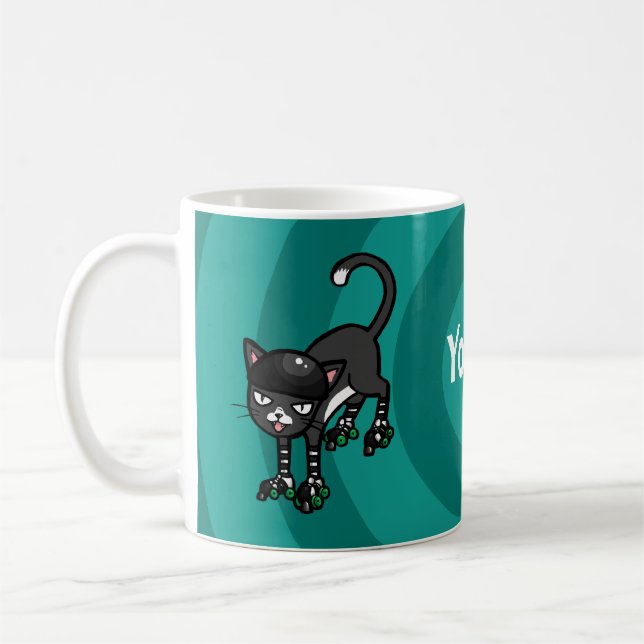 Black white cat Rollerskates customizable template Coffee Mug (Left)