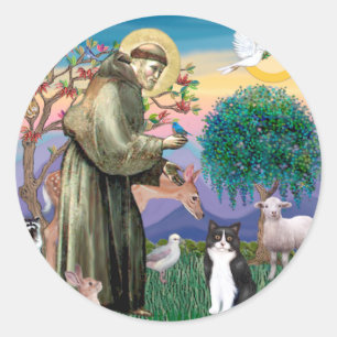Black & White Cat - Saint Francis Classic Round Sticker