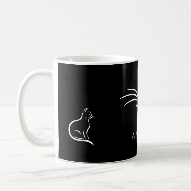 Black White Cat Simple Minimalist Personalise Coffee Mug (Left)