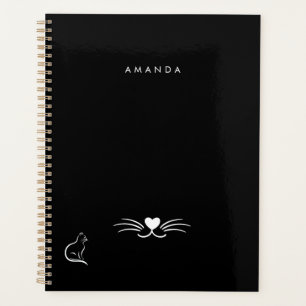 Black White Cat Simple Minimalist Personalise Planner