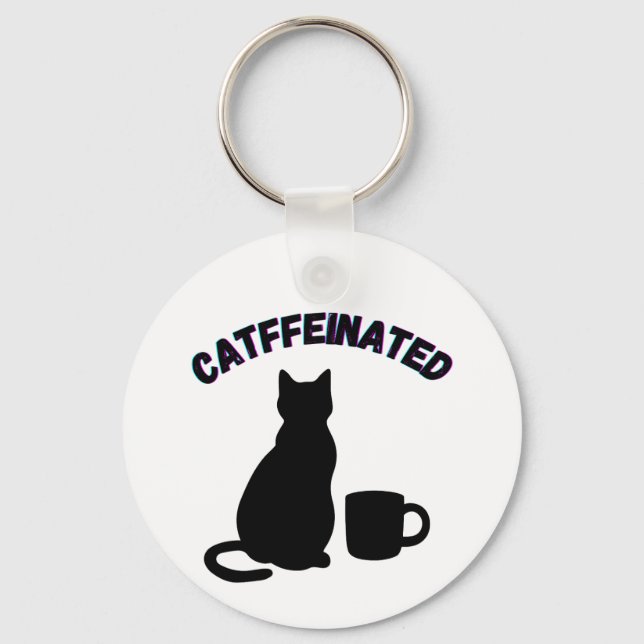 Black & White Catful Coffee Shadows Art Key Ring (Front)