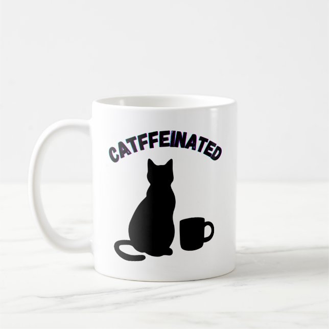 Black & White Catful Coffee Shadows Art Mug (Left)