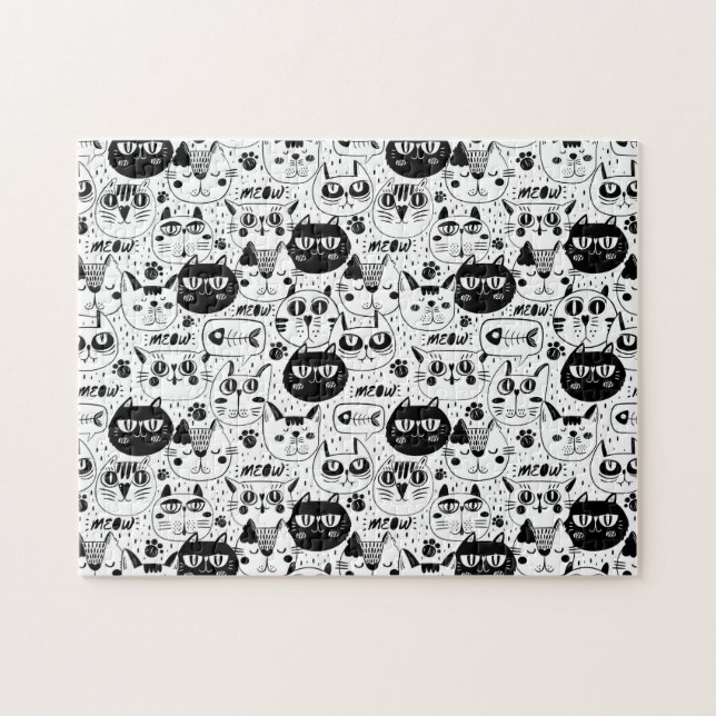 Black white cats faces pattern jigsaw puzzle (Horizontal)