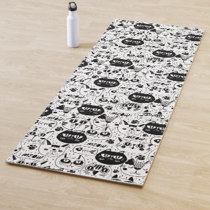 Black white cats faces pattern yoga mat