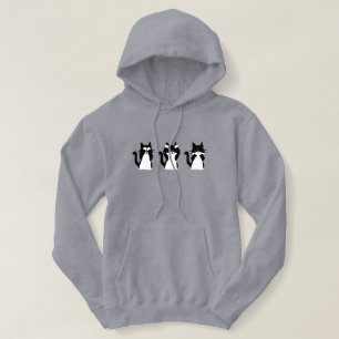 Black White Cats   Three Wise Kitties Hoodie