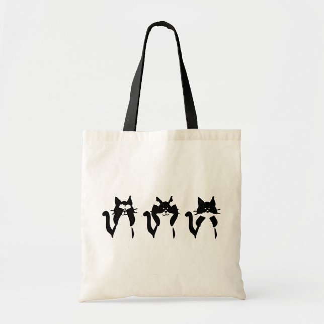 Black White Cats | Three Wise Kitties Tote Bag (Front)
