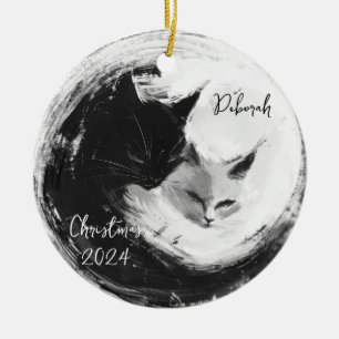 Black White Cats Ying Yang Personalized Ornament