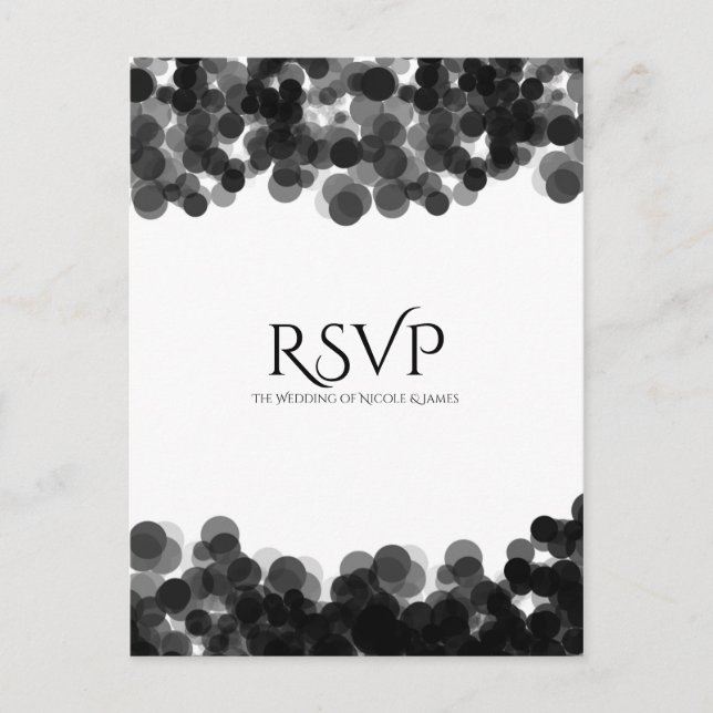 Black & White Caviar Dots Modern Wedding RSVP Invitation Postcard (Front)
