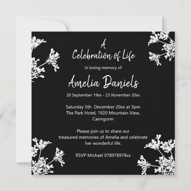 Black & White Celebration of Life Announcement (Front)