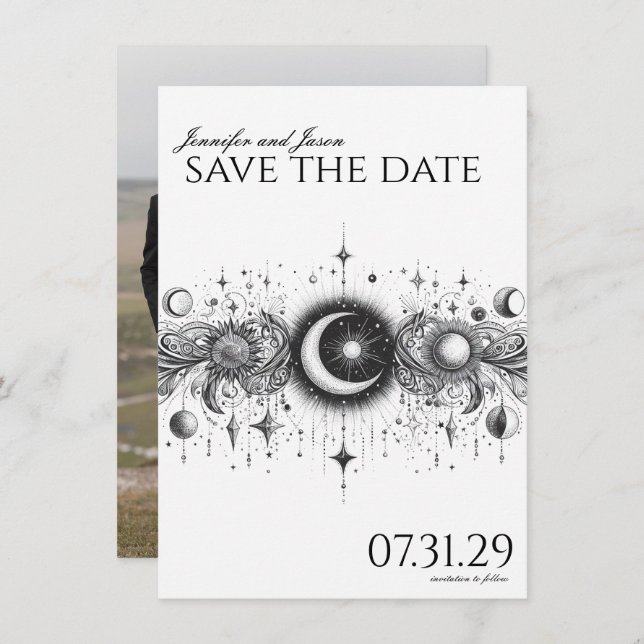 Black & White Celestial Save The Date (Front/Back)