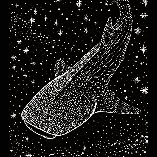 Black White Celestial Whale Shark Stars Dots Art Samsung Galaxy Case
