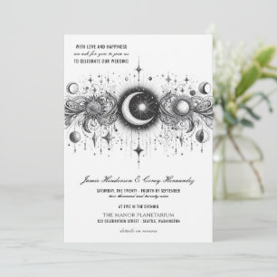 Black & White Celestial with QR Code Wedding Invitation