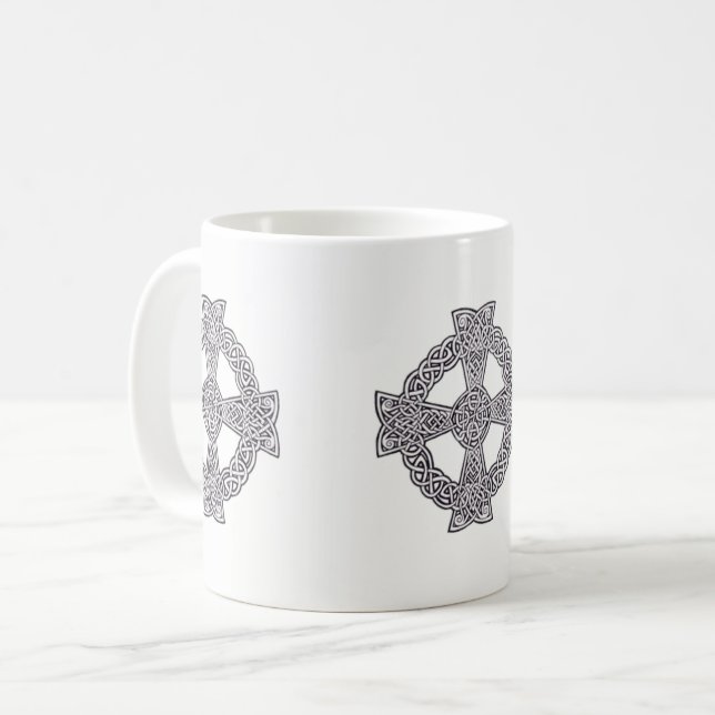 BLACK & WHITE CELTIC CROSS MUG (Front Left)