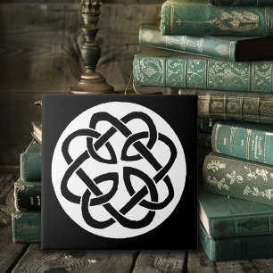 Black White Celtic Knotwork Circle Symbol Ceramic Tile