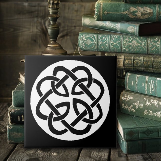Black White Celtic Knotwork Circle Symbol Ceramic Tile (Creator Uploaded)