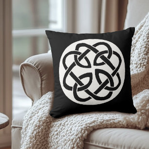 Black White Celtic Knotwork Circle Symbol Cushion