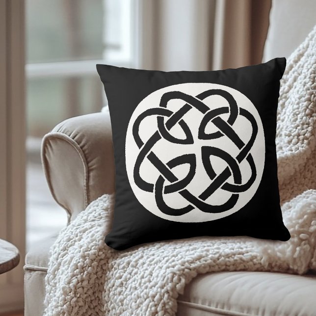 Black White Celtic Knotwork Circle Symbol Cushion (Creator Uploaded)