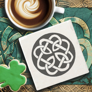 Black White Celtic Knotwork Circle Symbol Stone Coaster