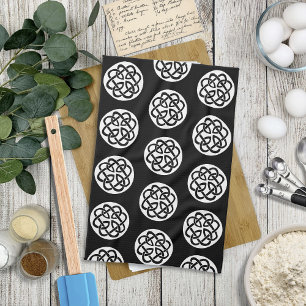 Black White Celtic Knotwork Circle Symbol Tea Towel